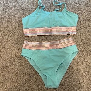 Aqua Bikini Set with Multicolor Stripes